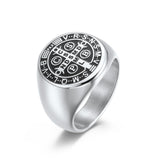 NEHZUS St Benedict Exorcism Cross Ring for Men Stainless Steel 0.71in Christian Catholic Daily Wear Gift