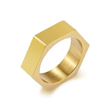Hexagon Ring for Men Women Stainless Steel 7mm Engravable Unisex Silver Tone Minimalist Band Daily Wear Gift