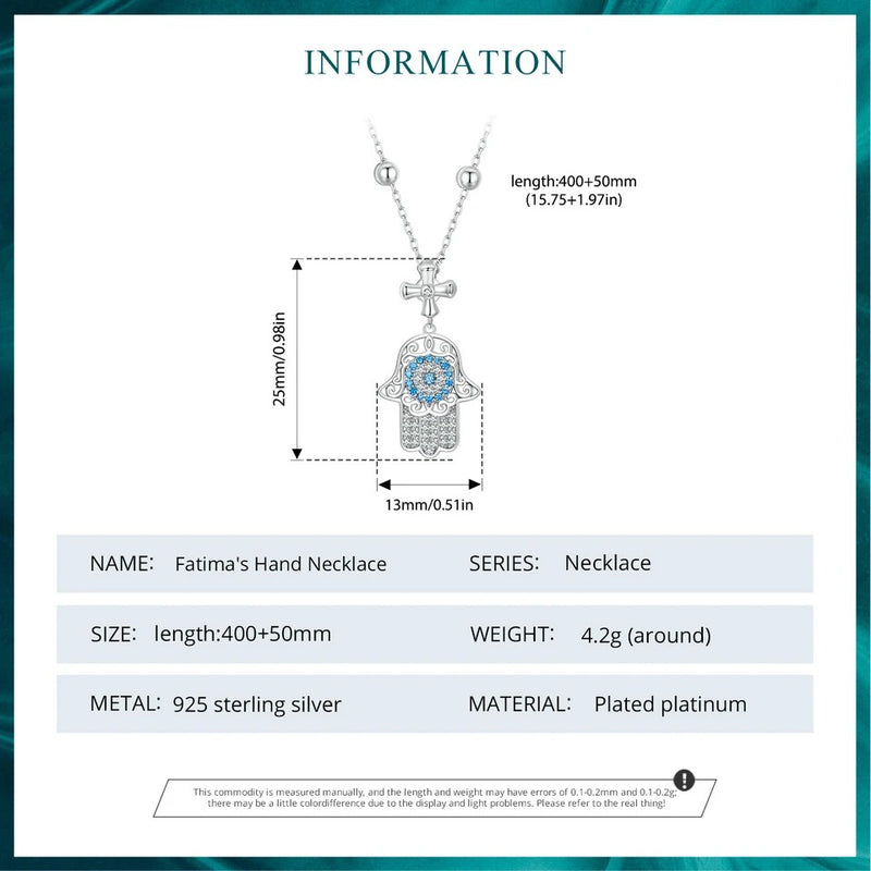 925 Sterling Silver Exquisite Fatima's Hand Necklace Guarding Hand Neck Chain Pave Setting CZ for Women Birthday Gift