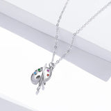 925 Sterling Silver Color Palette Necklace Chain Zircon Crystal Art Brush for Women Fine Statement Jewelry
