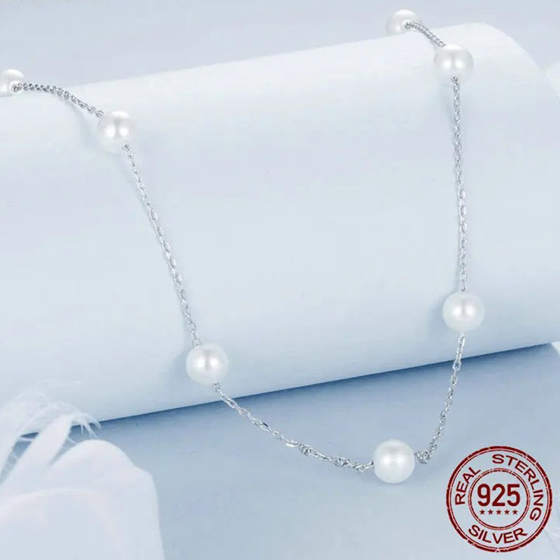 925 Sterling Silver Dainty Shell Pearl Choker Necklace, White Gold Plated Pearl Charm Necklaces Jewelry Gifts for Women