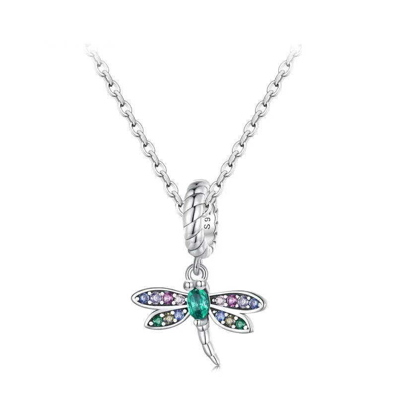 925 Sterling Silver Colorful Zircon Dragonfly Pendant Necklace Dainty Insect Neck Chain for Women Valentine's Day Gift