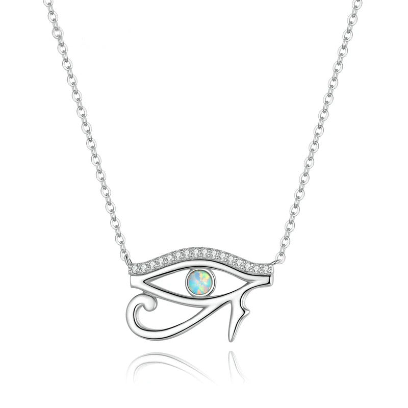 925 Sterling Silver Horus Eye Crystal Necklace Silver Protection Pendant Necklace for Women Girls Fine Jewelry