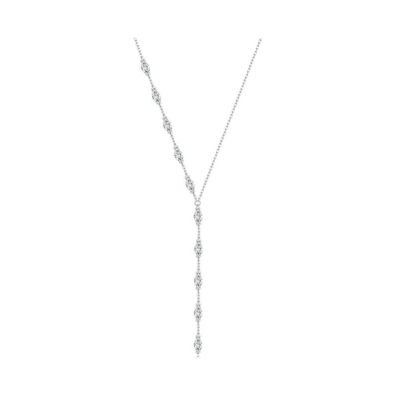 925 Sterling Silver Y-Shaped Pendant Necklace Shiny Waterdrop Long Chain Necklace for Women Engagement Wedding Gift