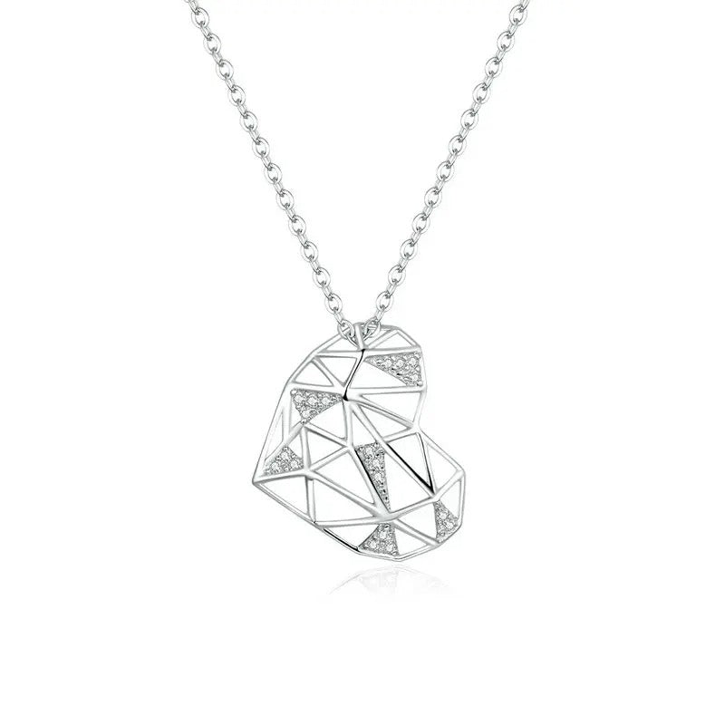 Sterling Silver 925 Heart Pendant Necklace for Women Fashion Design Deconstruction Party Jewelry Accessories