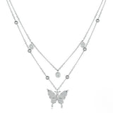 925 Sterling Silver Double-layer Tassel Butterfly Pendant Necklace for Women Engagement Gift Fine Jewelry