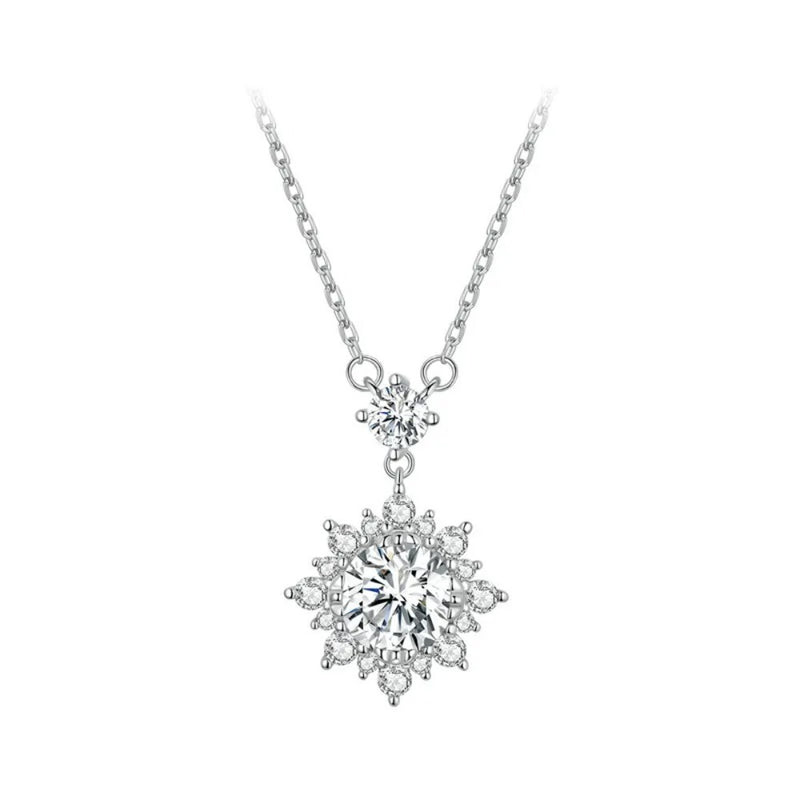 Moissanite Halo Necklace for Women, 1 Carat Lab Grown Diamond 925 Sterling Silver Chain Necklace