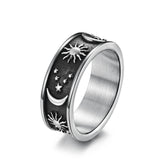 Sun Moon Star Ring for Women Men Stainless Steel 8mm Celestial Engagement Promise Ring Daily Wear Gift