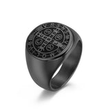 NEHZUS St Benedict Exorcism Cross Ring for Men Stainless Steel 0.71in Christian Catholic Daily Wear Gift