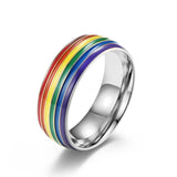 NEHZUS Rainbow Pride Ring for Men Women Stainless Steel 8mm 0.31in Colorful Enamel LGBTQ Ally Band Daily Wear Gift for Couple