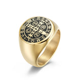 NEHZUS St Benedict Exorcism Cross Ring for Men Stainless Steel 0.71in Christian Catholic Daily Wear Gift
