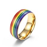 NEHZUS Rainbow Pride Ring for Men Women Stainless Steel 8mm 0.31in Colorful Enamel LGBTQ Ally Band Daily Wear Gift for Couple