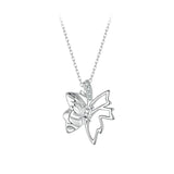 Solid 925 Sterling Silver Autumn Leaf Butterfly Pendant Necklace White Gold Plated Neck Chain for Women Birthday Day Gift