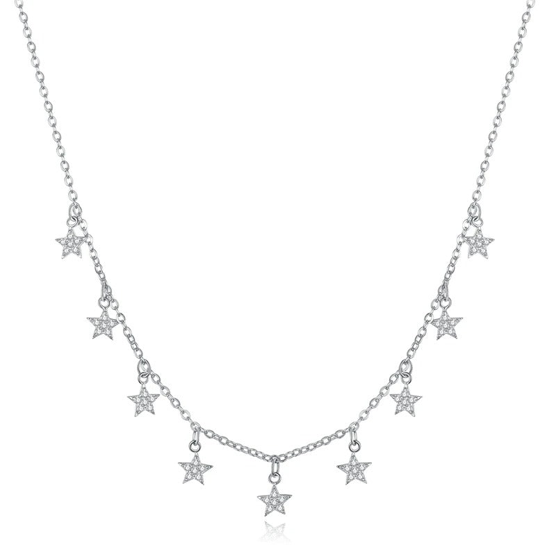 925 Sterling Silver Stackable Stars Choker Necklace Short Chain Necklace for Women Wedding Engagement Fine Jewelry