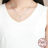 925 Sterling Silver Moon & Star Double Layers Chain Pendants Necklaces for Women Sterling Silver Jewelry