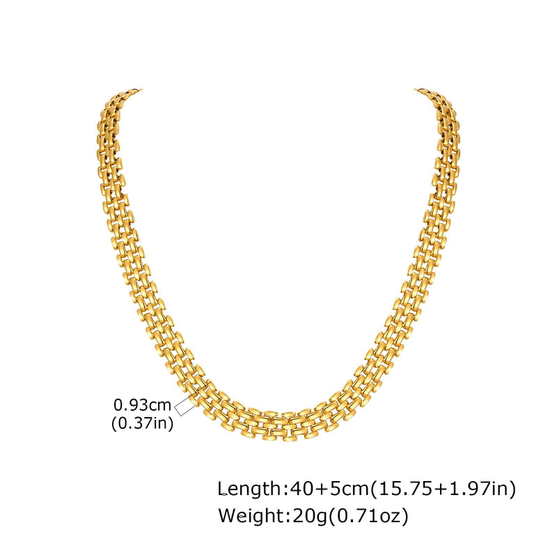 Flat Mesh Chain Necklace, Stainless Steel 9.3mm & 13.2mm Width Options in Gold & Silver, Adjustable 40+5cm Collar Jewelry