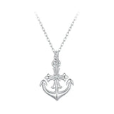 925 Sterling Silver Anchor Necklace, White Gold Plated Classic Necklace with Cubic Zirconia Jewelry Gift for Women