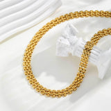 Flat Mesh Chain Necklace, Stainless Steel 9.3mm & 13.2mm Width Options in Gold & Silver, Adjustable 40+5cm Collar Jewelry
