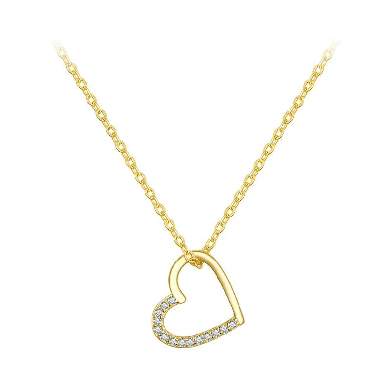 Genuine 925 Sterling Silver The shape of love Chain Necklace for Women, Godl Plated Heart Necklace 3 Color 18.11''