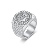 NEHZUS Men's Hip Hop Crown Ring Stainless Steel Silver Iced Out CZ 18mm 0.71in Signet Ring for Party Club Daily Wear Gift