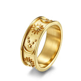 Sun Moon Star Ring for Women Men Stainless Steel 8mm Celestial Engagement Promise Ring Daily Wear Gift