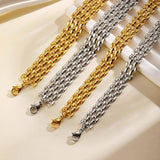 Flat Mesh Chain Necklace, Stainless Steel 9.3mm & 13.2mm Width Options in Gold & Silver, Adjustable 40+5cm Collar Jewelry