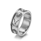 Sun Moon Star Ring for Women Men Stainless Steel 8mm Celestial Engagement Promise Ring Daily Wear Gift
