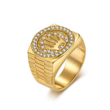 NEHZUS Men's Hip Hop Crown Ring Stainless Steel Silver Iced Out CZ 18mm 0.71in Signet Ring for Party Club Daily Wear Gift