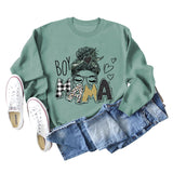 BOY MAMA Love Print Round Neck Loose Bottom Long Sleeve Sweatshirt Women