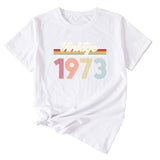 VINTAGE 1973 Womens Summer Fashion Casual Round Neck Short-sleeved Shirt