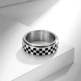 NEHZUS Checkered Spinner Ring for Men Women 8mm Stainless Steel Rotatable Fidget Anxiety Relief Black White Daily Wear Gift