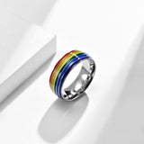 NEHZUS Rainbow Pride Ring for Men Women Stainless Steel 8mm 0.31in Colorful Enamel LGBTQ Ally Band Daily Wear Gift for Couple