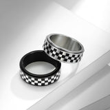 NEHZUS Checkered Spinner Ring for Men Women 8mm Stainless Steel Rotatable Fidget Anxiety Relief Black White Daily Wear Gift