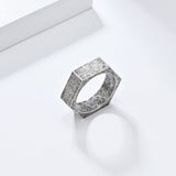 Hexagon Ring for Men Women Stainless Steel 7mm Engravable Unisex Silver Tone Minimalist Band Daily Wear Gift