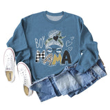 BOY MAMA Love Print Round Neck Loose Bottom Long Sleeve Sweatshirt Women