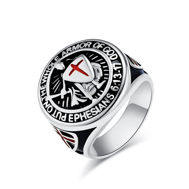 NEHZUS Armor of God Ring for Men Stainless Steel Ephesians 6:13 0.91in Shield Cross Signet Ring 0.92oz Daily Wear Gift