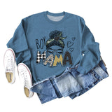 BOY MAMA Love Print Round Neck Loose Bottom Long Sleeve Sweatshirt Women