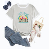 Fashion Vintage 1983 Coconut Tree Pattern Casual Round Neck Short Sleeve Women T-shirt