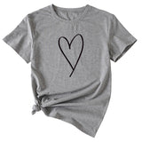Fashion Womens Blouse Simple Love Pattern Printing Casual Round Neck Short Sleeve.