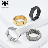 Hexagon Ring for Men Women Stainless Steel 7mm Engravable Unisex Silver Tone Minimalist Band Daily Wear Gift