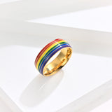 NEHZUS Rainbow Pride Ring for Men Women Stainless Steel 8mm 0.31in Colorful Enamel LGBTQ Ally Band Daily Wear Gift for Couple