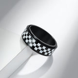 NEHZUS Checkered Spinner Ring for Men Women 8mm Stainless Steel Rotatable Fidget Anxiety Relief Black White Daily Wear Gift