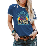 Fashion Vintage 1983 Coconut Tree Pattern Casual Round Neck Short Sleeve Women T-shirt
