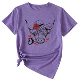 Fashion Women's Rose Bullhead Pattern, Casual Crewneck Short Sleeves T Shirt