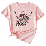 Fashion Women's Rose Bullhead Pattern, Casual Crewneck Short Sleeves T Shirt