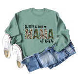GLITER DIRT MAMA Round Neck Loose Leopard Print Long-sleeved Sweater for Women