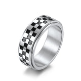 NEHZUS Checkered Spinner Ring for Men Women 8mm Stainless Steel Rotatable Fidget Anxiety Relief Black White Daily Wear Gift