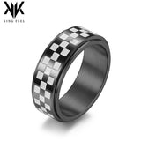 NEHZUS Checkered Spinner Ring for Men Women 8mm Stainless Steel Rotatable Fidget Anxiety Relief Black White Daily Wear Gift