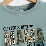 GLITER DIRT MAMA Round Neck Loose Leopard Print Long-sleeved Sweater for Women