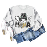 BOY MAMA Love Print Round Neck Loose Bottom Long Sleeve Sweatshirt Women